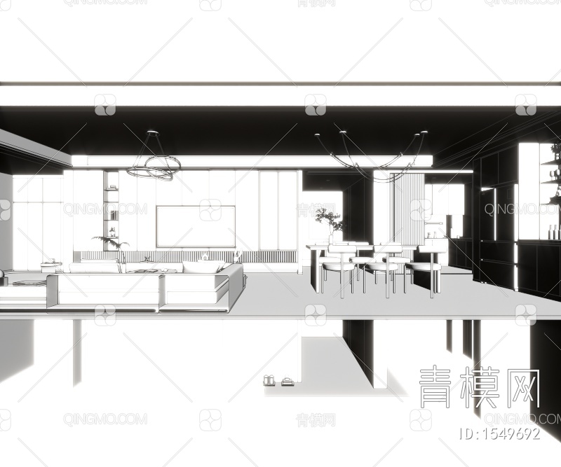 客餐厅，厨房，过道3D模型下载【ID:1549692】
