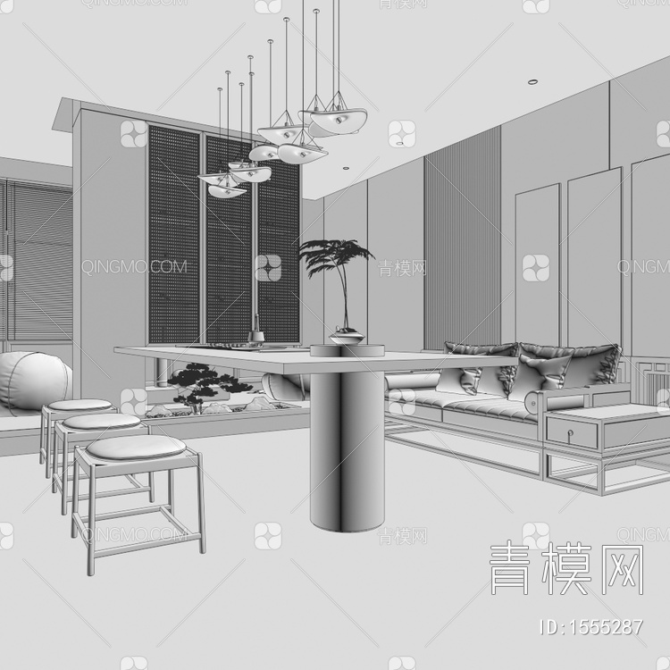 家居茶室3D模型下载【ID:1555287】