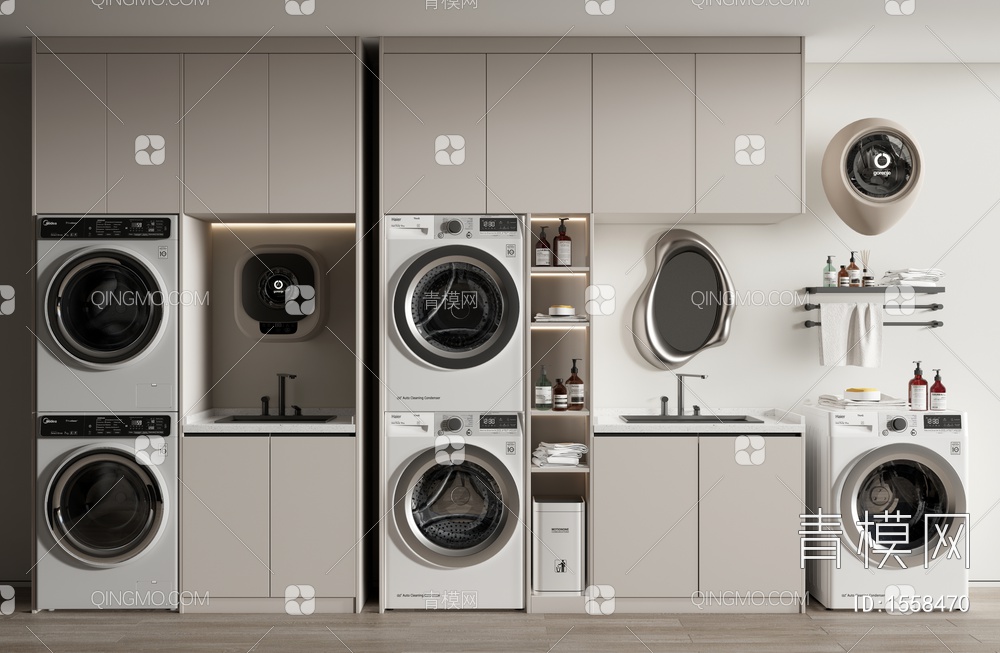 滚筒洗衣机 烘干机 壁挂式洗衣机 洗衣机柜3D模型下载【ID:1558470】