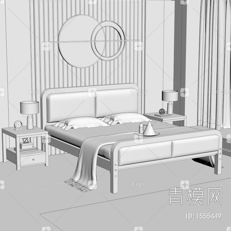 软包铁艺床 双人床3D模型下载【ID:1555449】