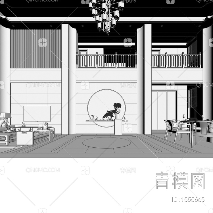 别墅客餐厅3D模型下载【ID:1555665】
