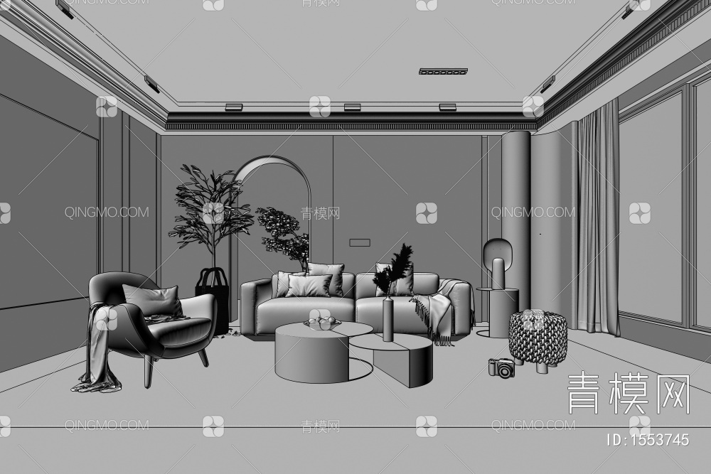 家居客厅 沙发茶几组合3D模型下载【ID:1553745】