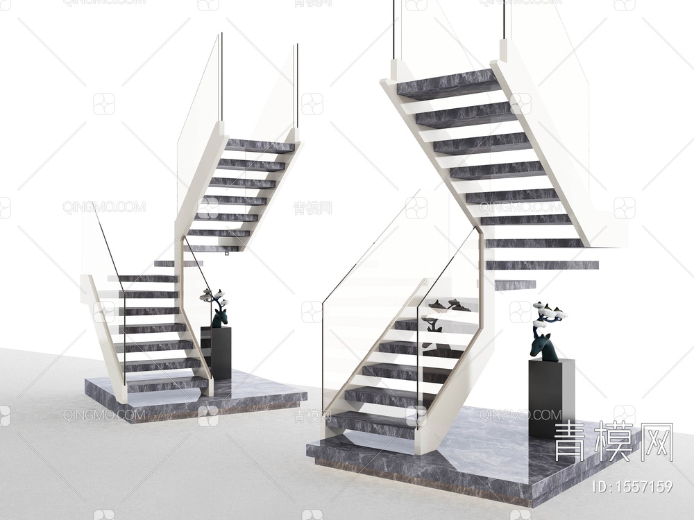 玻璃扶手楼梯3D模型下载【ID:1557159】