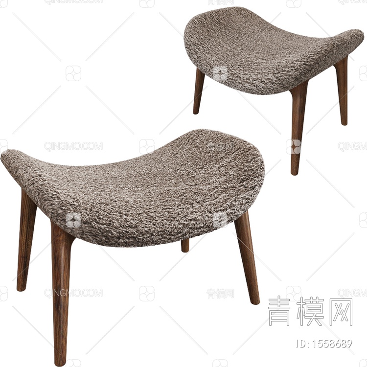 footstool翘边木布艺凳子3D模型下载【ID:1558689】