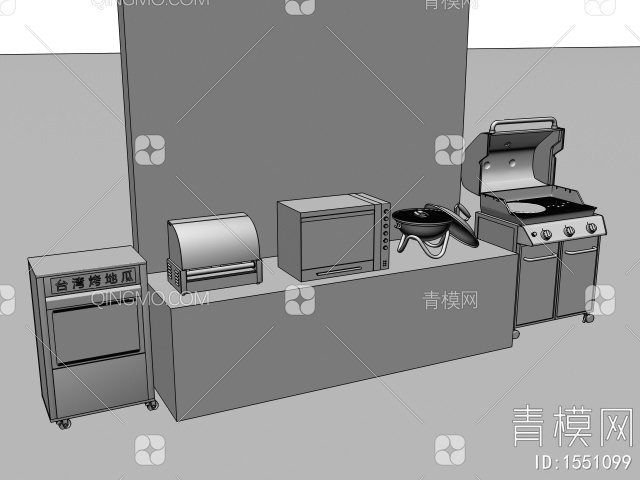 烧烤架 烤肠机 烧烤锅 烧烤箱3D模型下载【ID:1551099】