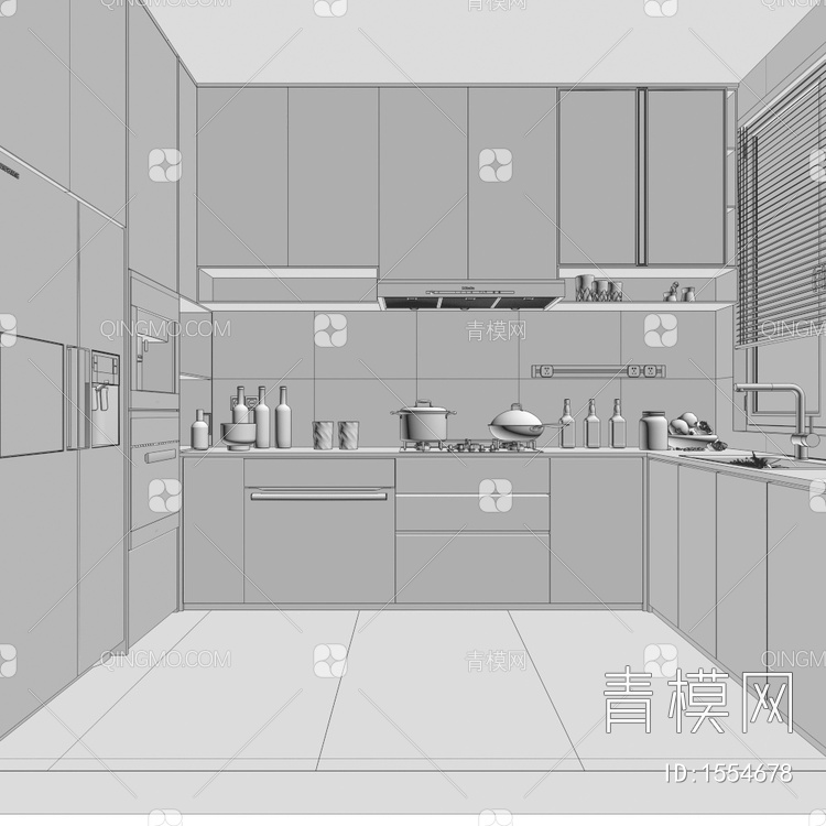 高级灰家居厨房3D模型下载【ID:1554678】