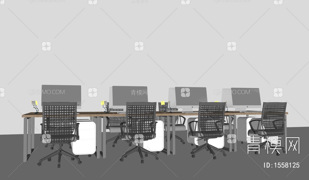 员工办公桌椅组合SU模型下载【ID:1558125】