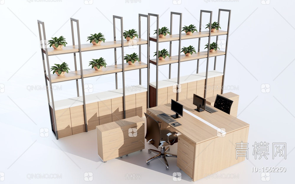 办公桌椅 办公家具 置物架 储物柜 装饰架SU模型下载【ID:1562250】