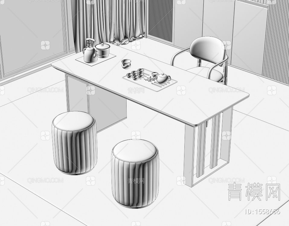 大理石茶桌椅组合3D模型下载【ID:1558656】