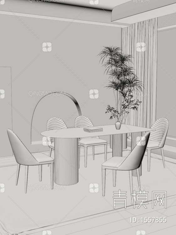 奶油风餐桌椅组合3D模型下载【ID:1557855】