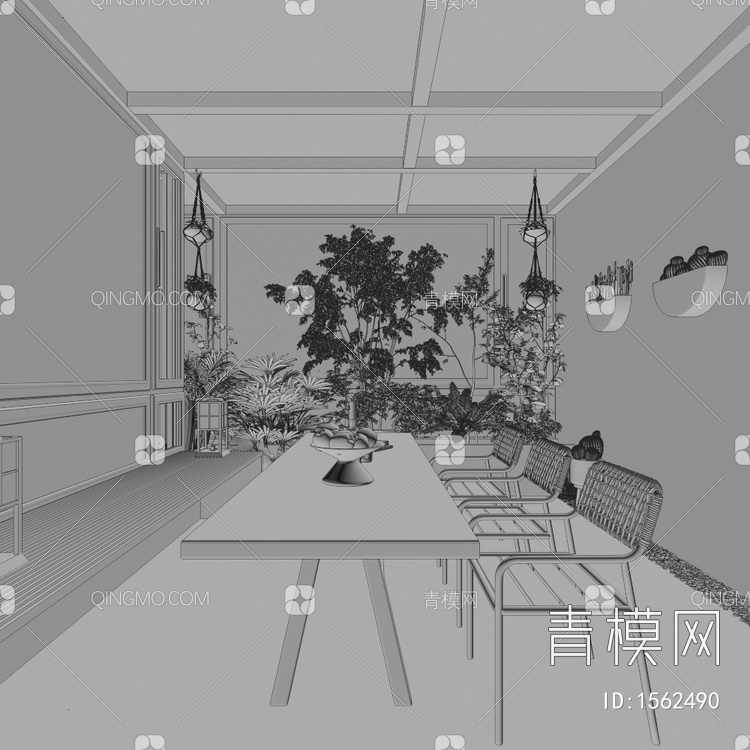 阳光房茶室3D模型下载【ID:1562490】