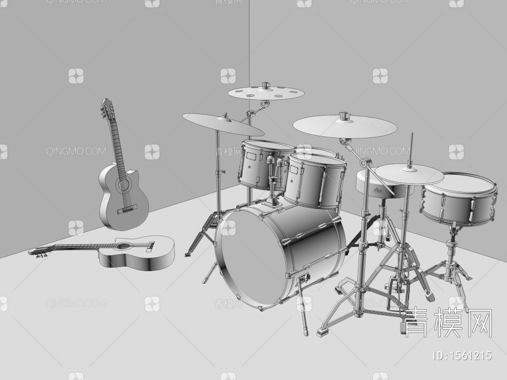 架子鼓 吉他 乐器组合3D模型下载【ID:1561215】