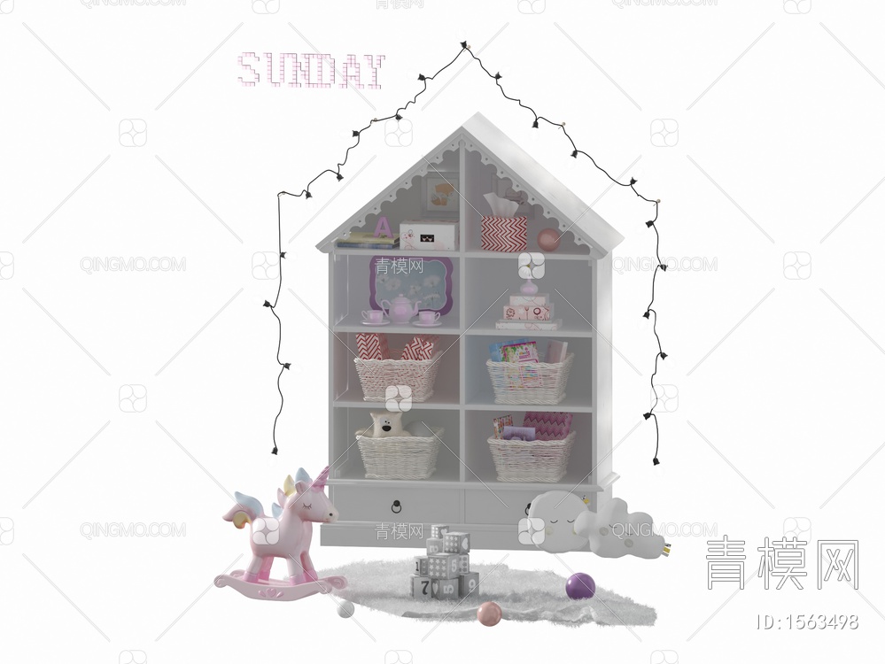 儿童置物柜，墙饰，玩具3D模型下载【ID:1563498】