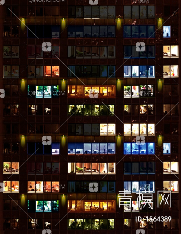 夜晚外景玻璃建筑外立面贴图贴图下载【ID:1564389】
