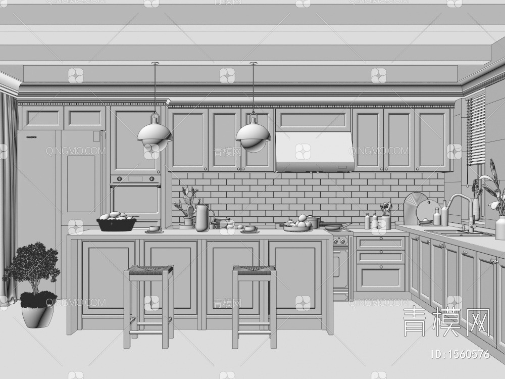 开放式厨房3D模型下载【ID:1560576】