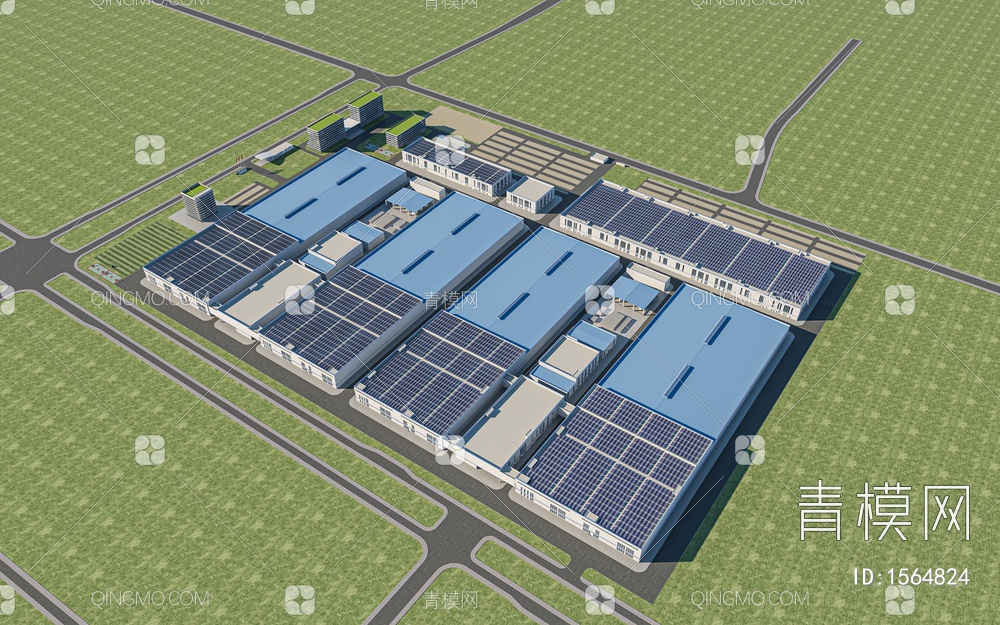 工业厂房 办公楼 宿舍楼 生产车间 物流园 产业园 写字楼 太阳能板3D模型下载【ID:1564824】