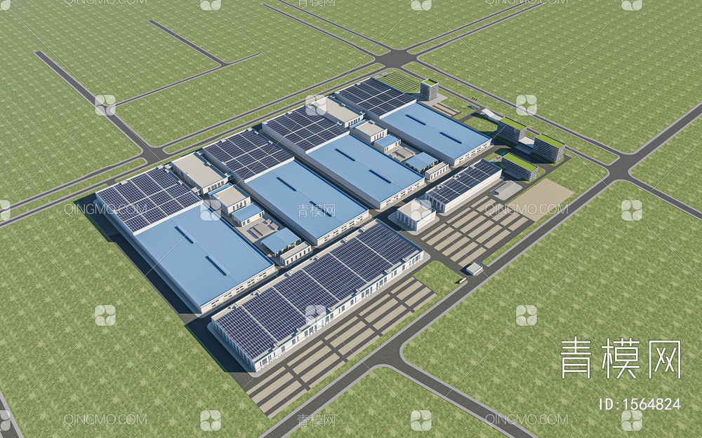 工业厂房 办公楼 宿舍楼 生产车间 物流园 产业园 写字楼 太阳能板3D模型下载【ID:1564824】