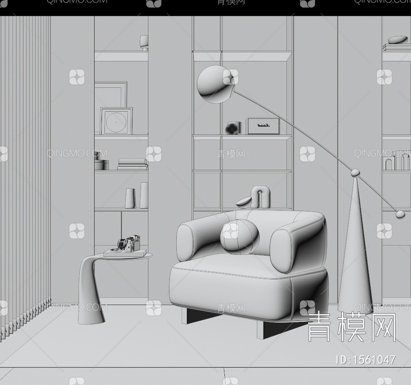 单人沙发 休闲沙发椅落地灯3D模型下载【ID:1561047】