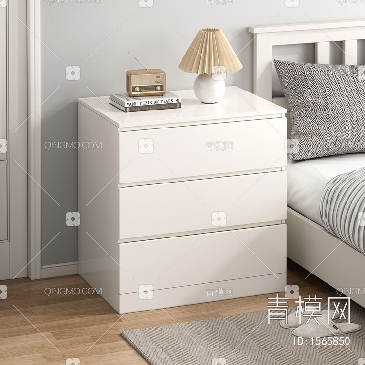卧室床头柜 台灯 地毯 床组合摆件3D模型下载【ID:1565850】