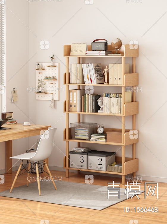 书架 书架 书籍 椅子 书桌 洞洞板组合3D模型下载【ID:1566468】