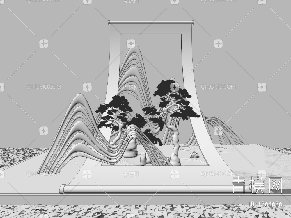 山水画卷装饰景观3D模型下载【ID:1564656】