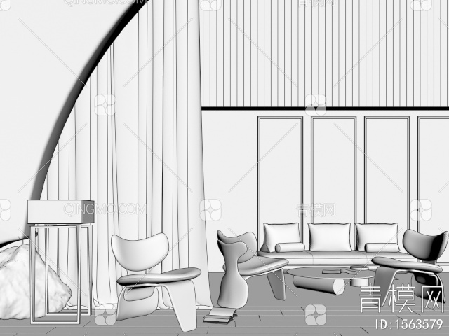 单人沙发，茶几3D模型下载【ID:1563579】