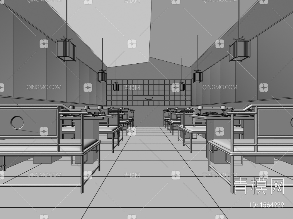 中餐厅，餐厅，餐饮空间，客餐区，餐饮桌椅，配饰3D模型下载【ID:1564929】