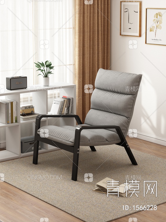 躺椅 挂画 书籍 花瓶地毯组合3D模型下载【ID:1566228】