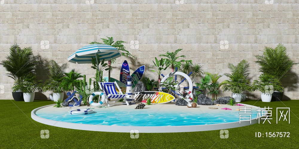 海滩 景观小品3D模型下载【ID:1567572】