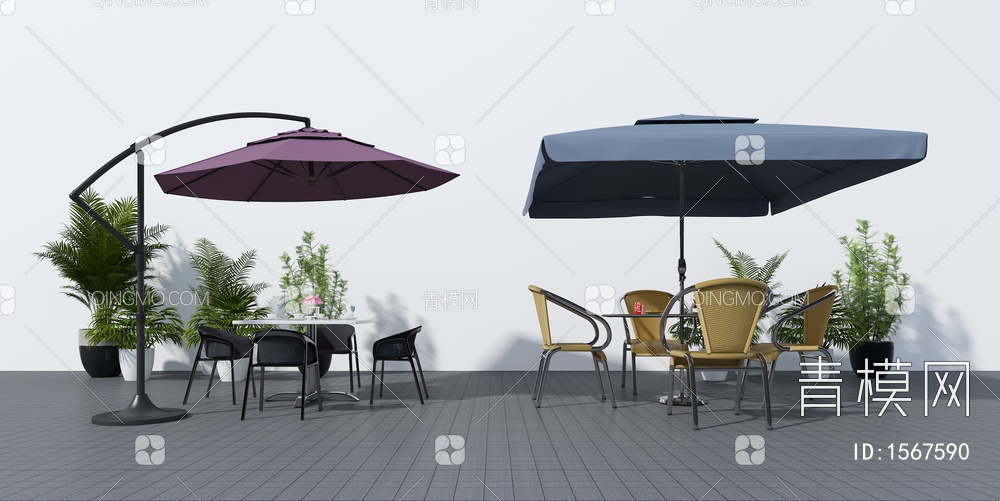户外桌椅 户外遮阳伞 沙滩遮阳伞3D模型下载【ID:1567590】