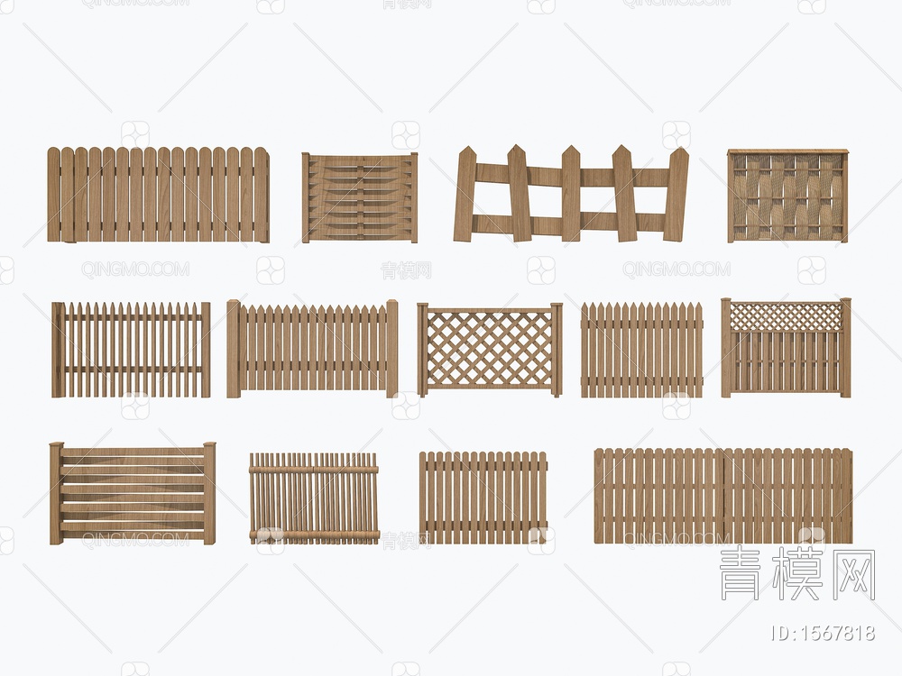 木栏杆 木扶手 木围挡 木围栏 木桩 木栅栏 篱笆护栏围墙 木篱笆 木格栅 木护栏3D模型下载【ID:1567818】