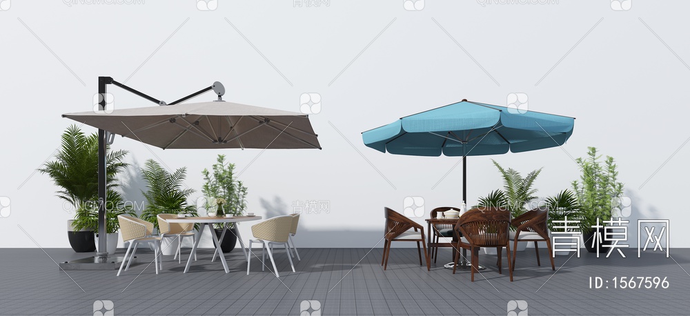 户外桌椅 户外遮阳伞 沙滩遮阳伞3D模型下载【ID:1567596】