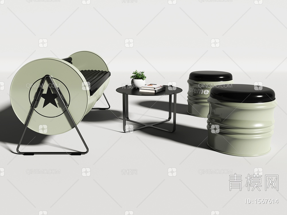 油桶桌椅组合3D模型下载【ID:1567614】