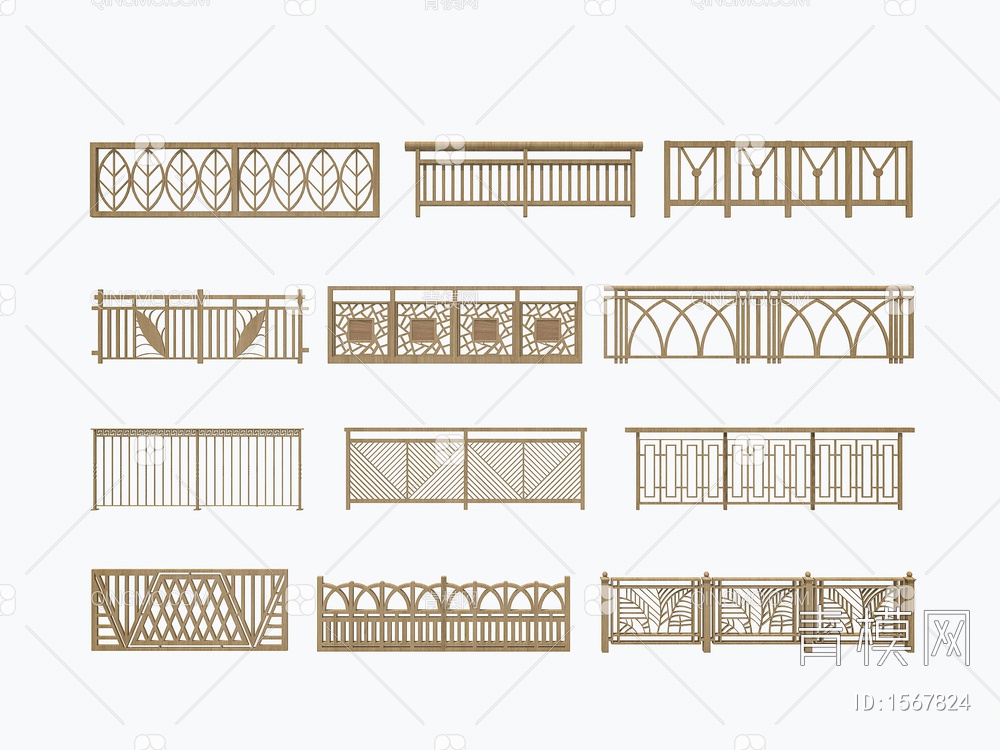 木栏杆 木扶手 木围挡 木围栏 木桩 木栅栏 篱笆护栏围墙 木篱笆 木格栅 木护栏3D模型下载【ID:1567824】