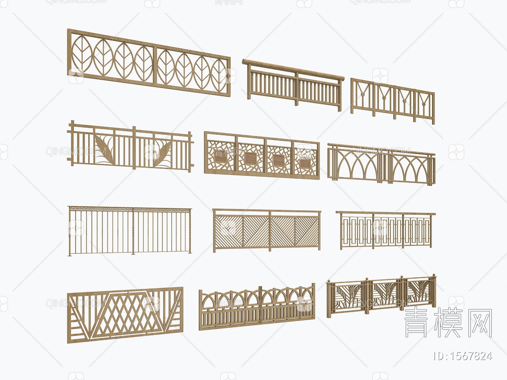 木栏杆 木扶手 木围挡 木围栏 木桩 木栅栏 篱笆护栏围墙 木篱笆 木格栅 木护栏3D模型下载【ID:1567824】