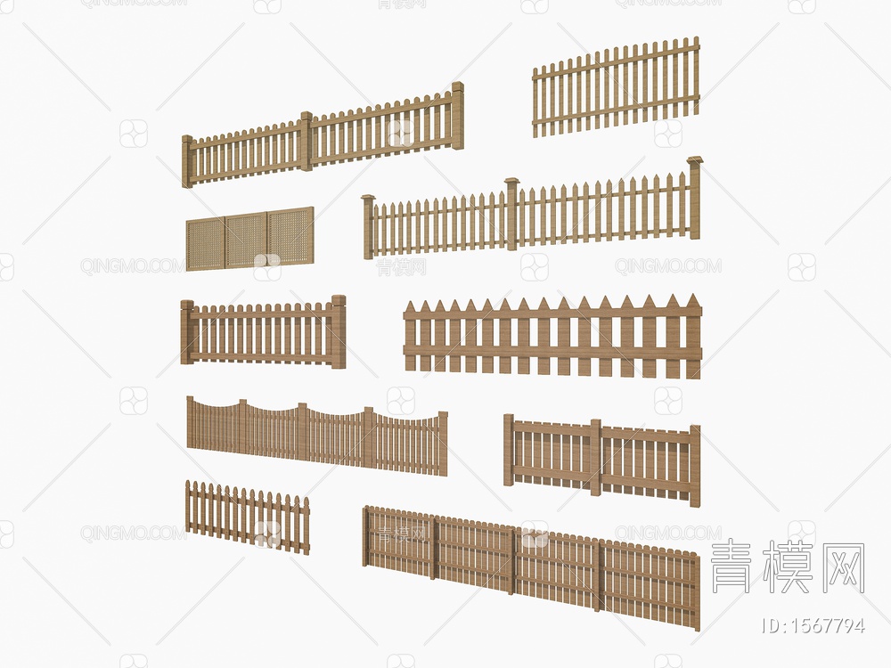 木栏杆 木扶手 木围挡 木围栏 木桩 木栅栏 篱笆护栏围墙3D模型下载【ID:1567794】