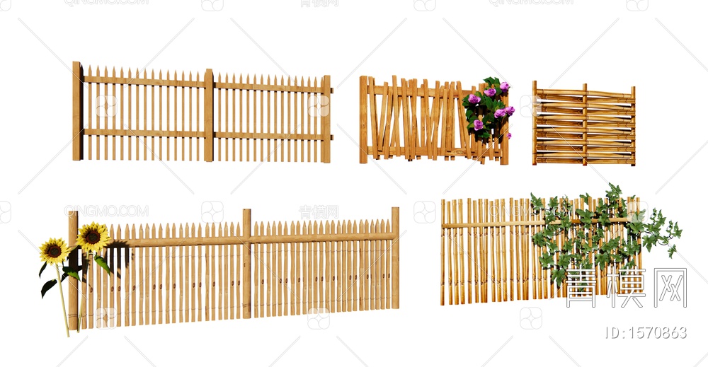 竹篱笆 乡村木栅栏 庭院竹编围栏 栅栏 实木栏杆 户外栅栏SU模型下载【ID:1570863】
