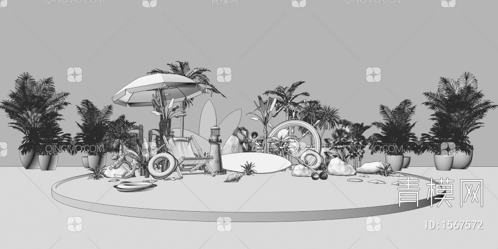 海滩 景观小品3D模型下载【ID:1567572】