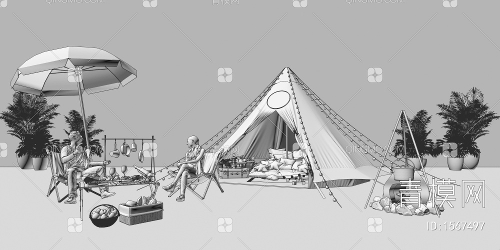 户外帐篷 遮阳伞3D模型下载【ID:1567497】
