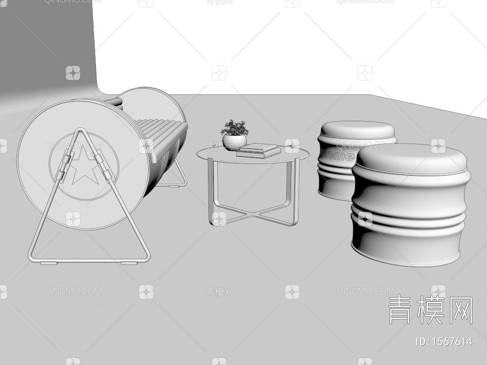油桶桌椅组合3D模型下载【ID:1567614】