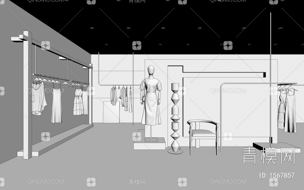 黑白风服装店3D模型下载【ID:1567857】