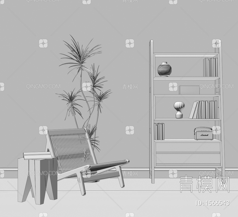 书架 休闲椅3D模型下载【ID:1566543】