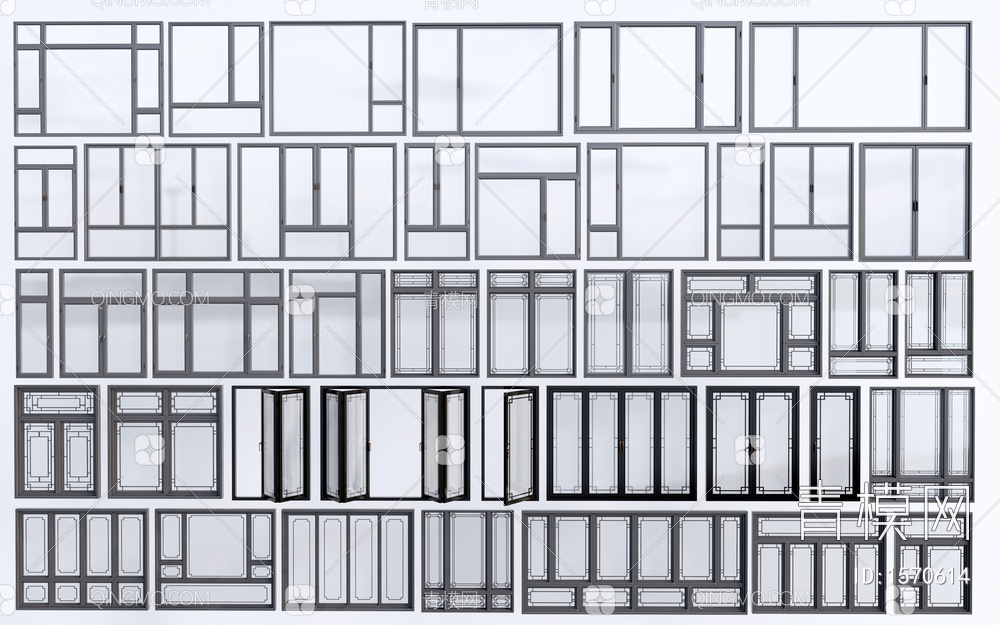 玻璃窗 窗户组合 落地窗 平开窗 阳台窗户 推拉SU模型下载【ID:1570614】
