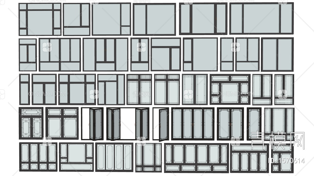玻璃窗 窗户组合 落地窗 平开窗 阳台窗户 推拉SU模型下载【ID:1570614】