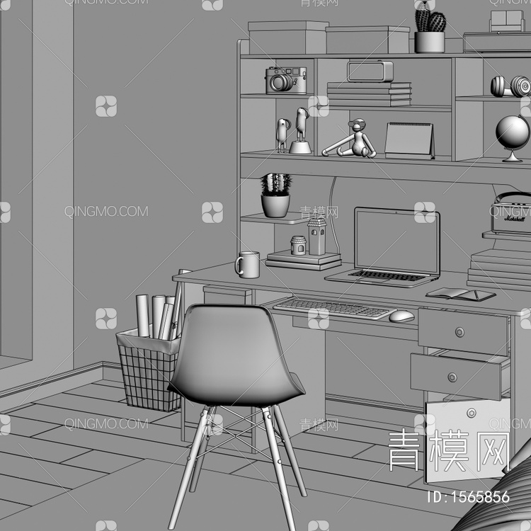 卧室 书桌 椅挂画 组合3D模型下载【ID:1565856】