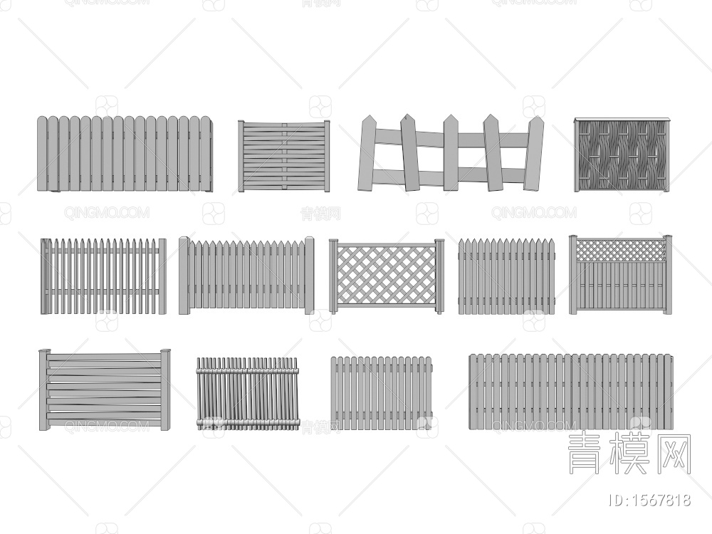 木栏杆 木扶手 木围挡 木围栏 木桩 木栅栏 篱笆护栏围墙 木篱笆 木格栅 木护栏3D模型下载【ID:1567818】