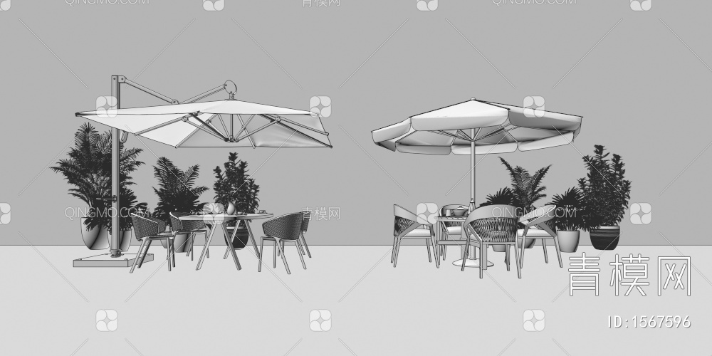 户外桌椅 户外遮阳伞 沙滩遮阳伞3D模型下载【ID:1567596】