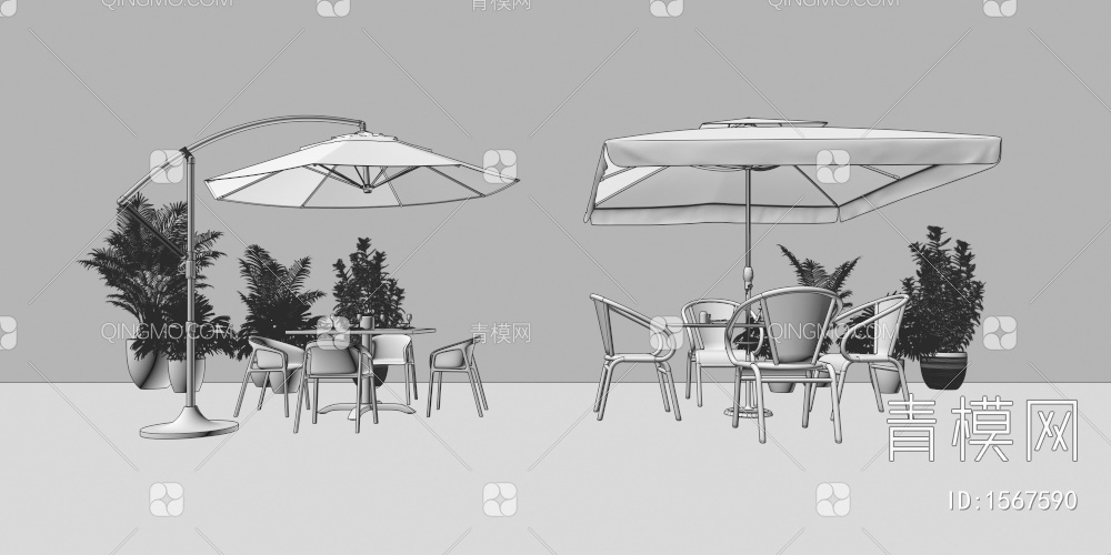 户外桌椅 户外遮阳伞 沙滩遮阳伞3D模型下载【ID:1567590】