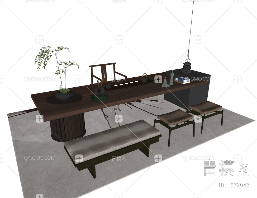 茶桌椅组合SU模型下载【ID:1572048】