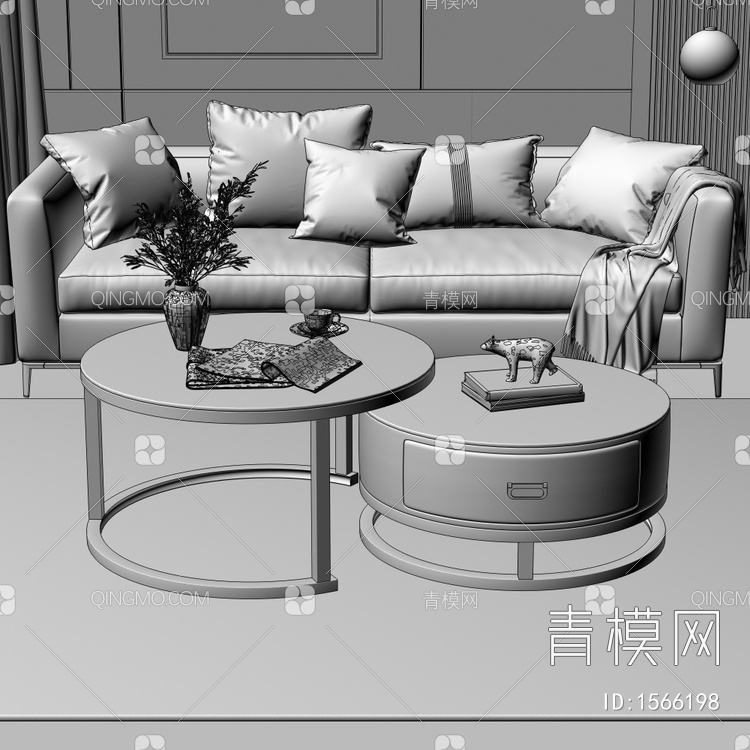 沙发 茶几组合 花瓶 书籍 沙发3D模型下载【ID:1566198】